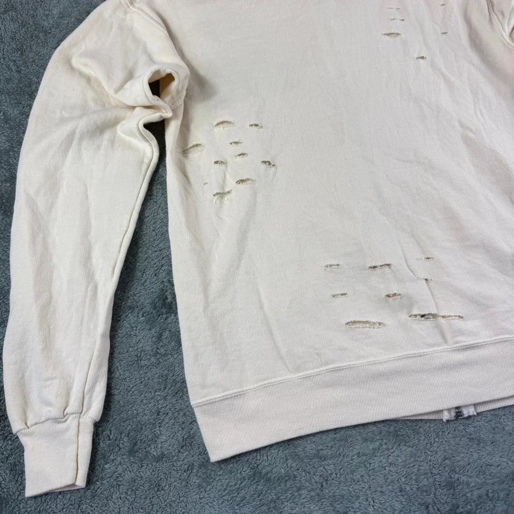 Free People x Tricia Fix Distressed NYC Hoodie Cream Repurposed Vintage XS‎ Zip